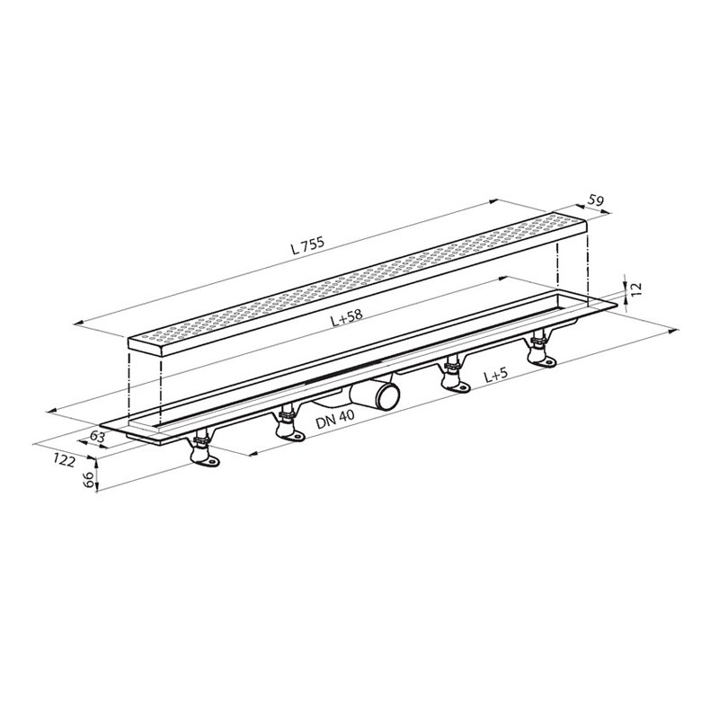 Rigola Plast BRNO, Eco, cu gratar din inox, 800 mm