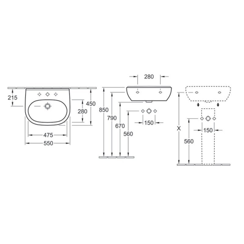 Lavoar suspendat Villeroy & Boch, O.Novo, 55 cm, alb alpin