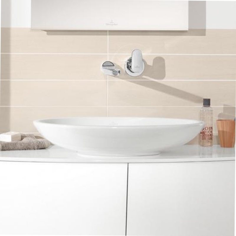 Lavoar pe blat Villeroy & Boch, Loop & Friends, oval, 63 cm, cu preaplin, alb