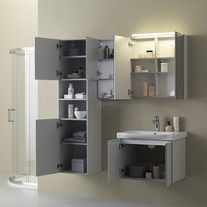 Set mobilier suspendat si lavoar Kolpasan, Lana, 80 cm, gri deschis