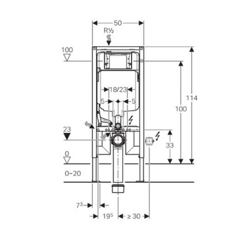 Rama Geberit, Duofix, pentru WC suspendat, 114 cm, cu rezervor incastrat Sigma 8 cm