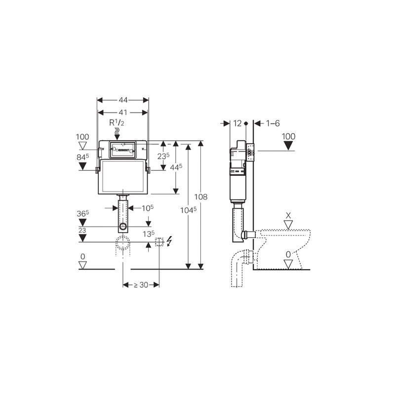 Rezervor ingropat Geberit, Delta, pentru WC stativ, 12 cm