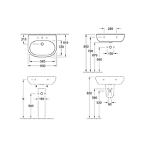 Lavoar suspendat Villeroy & Boch, O.Novo, cu preaplin, 65 cm, alb alpin