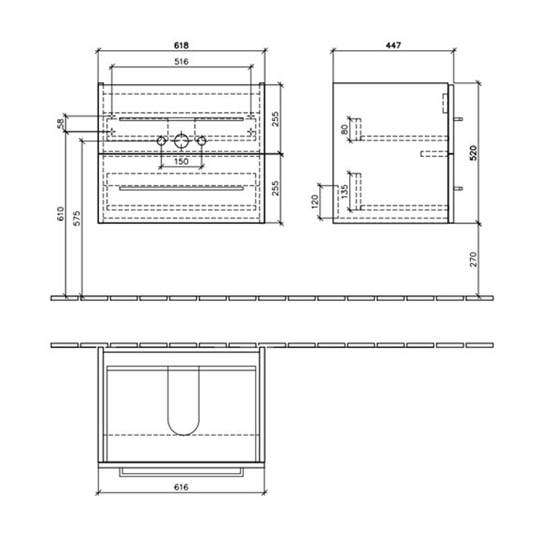 Mobilier Villeroy & Boch, Avento, suspendat, 2 sertare, 63 cm, crystal white