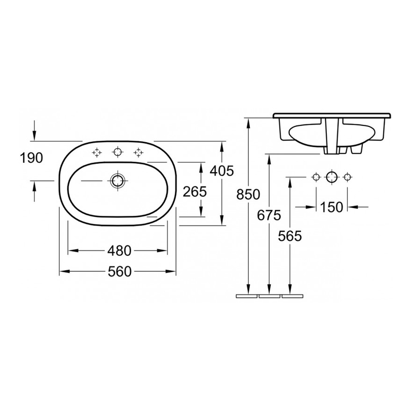 Lavoar incastrat Villeroy & Boch, O.Novo, oval, 56 cm, alb alpin