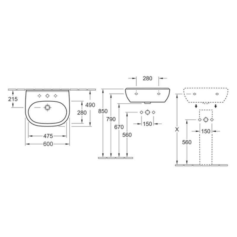 Lavoar Villeroy & Boch, O.Novo, suspendat, 60 cm, alb alpin
