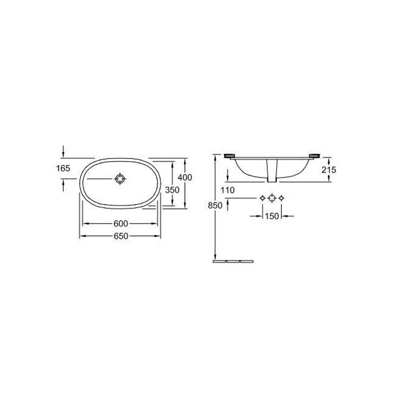 Lavoar sub blat Villeroy & Boch, O. Novo, oval, 60 cm, alb alpin
