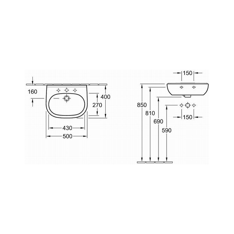 Lavoar suspendat Villeroy & Boch, O.Novo, compact, 50 cm, alb alpin