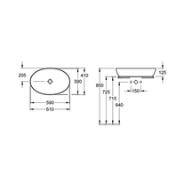 Villeroy-Boch, Artis, lavoar pe blat, oval, 61 cm, alb, tehnologie Titanceram