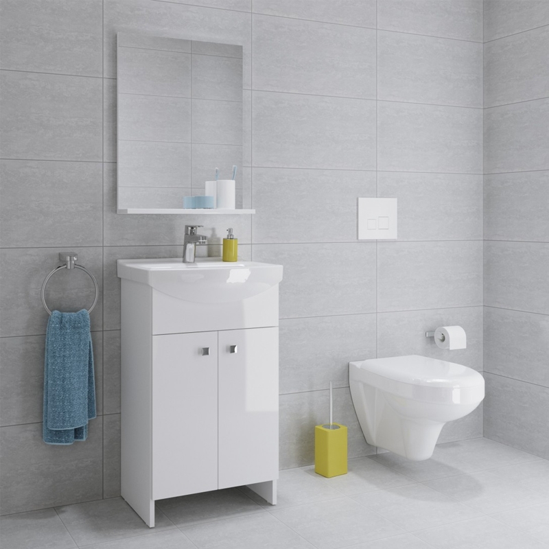 Set mobilier suspendat si lavoar Cersanit, Sati, 60,5 x 41,5 cm, alb