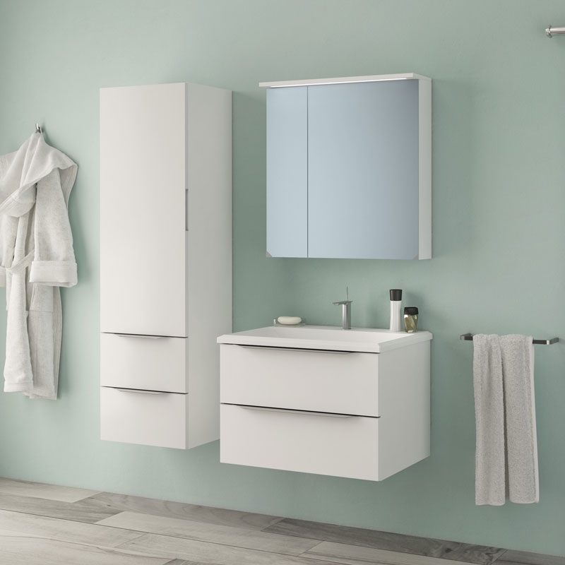 Set mobilier suspendat si lavoar Kolpasan, Tara, 71 cm, alb mat 