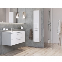 Set mobilier suspendat si lavoar Cersanit, Lara, cu doua sertare, 60 x 45 cm, alb