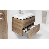 Set mobilier suspendat si lavoar Cersanit, Lara, cu doua sertare, 60 x 45 cm, nuc