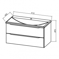 Set mobilier suspendat si lavoar Kolpasan, Tara, 91 cm, alb mat