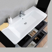 Set mobilier suspendat si lavoar Kolpasan, Oxana, 105 cm, stejar inchis
