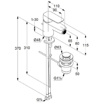 Baterie bideu Kludi, Pure & Style, cu ventil metalic, crom