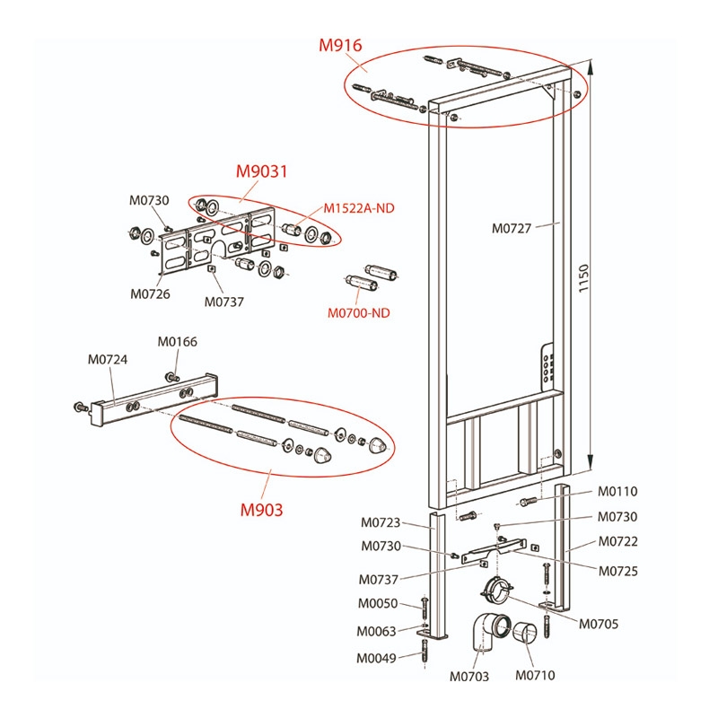 Rama de montaj Alcaplast, pentru bideu suspendat, set de fixare inclus, h85 cm