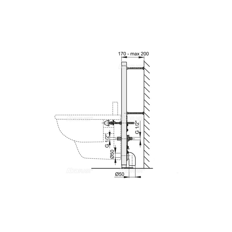 Rama de montaj Alcaplast, pentru bideu suspendat, set de fixare inclus, h85 cm