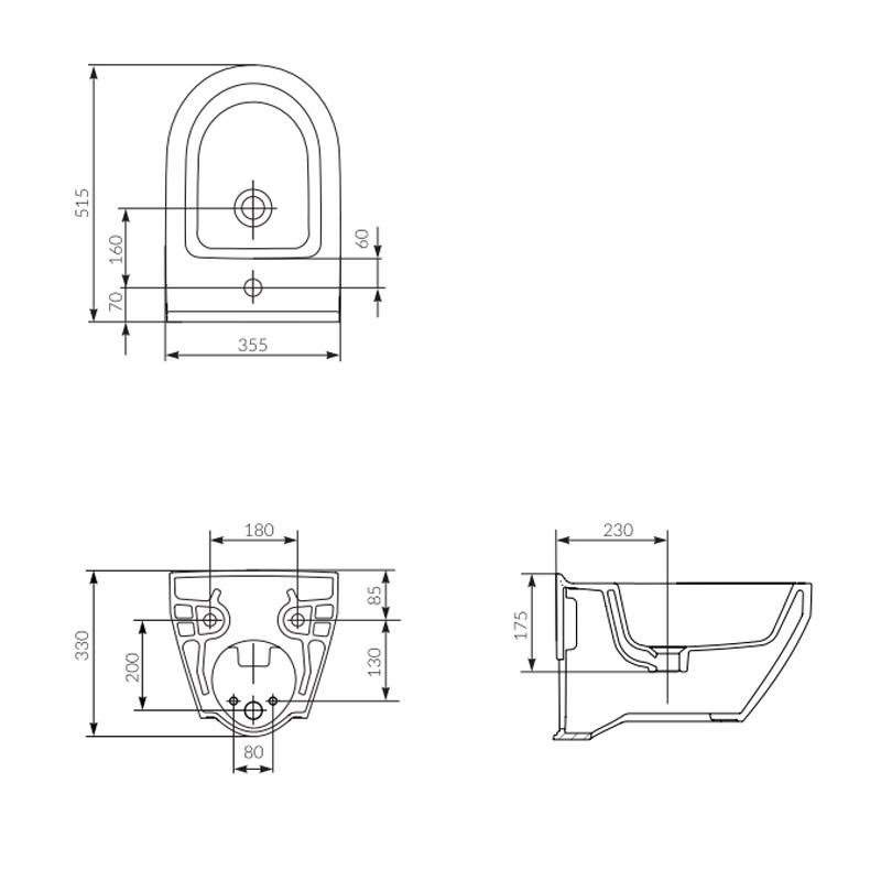 Bideu suspendat Cersanit, Crea, oval, alb