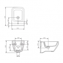 Bideu suspendat Cersanit, Crea, rectangular, fixare ascunsa, alb