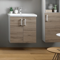 Set mobilier suspendat si lavoar Kolpasan, Evelin, 65 cm, stejar gri