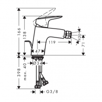 Baterie bideu Hansgrohe, Logis, cu ventil, crom