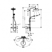 Coloana de dus Hansgrohe, Croma Select S 280, cu baterie dus termostata, 1 jet, crom