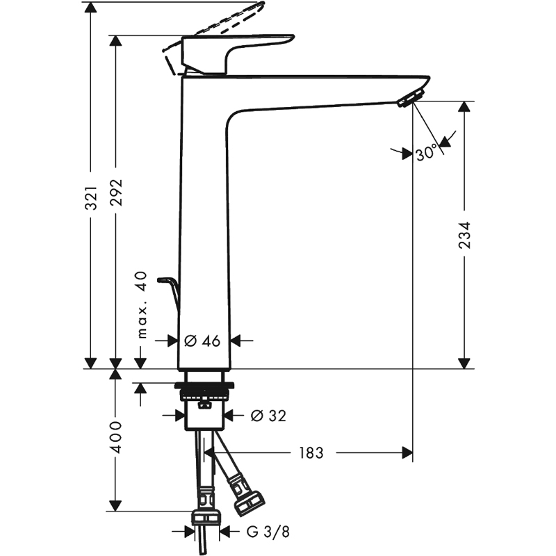 Baterie lavoar cu ventil, Hansgrohe, Talis E 240, Crom