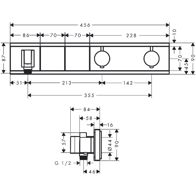 Baterie cu termostatat Hansgrohe, RainSelect, cu 2 functii, cu suport pentru para de dus, crom