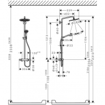 Coloana de dus cu baterie termostatata, Hansgrohe, Croma Select S, cu bara si suport dus, bronz periat