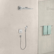 Baterie cu termostatat Hansgrohe, ShowerSelect Glass, cu 2 functii, finisaj sticla, alb/crom