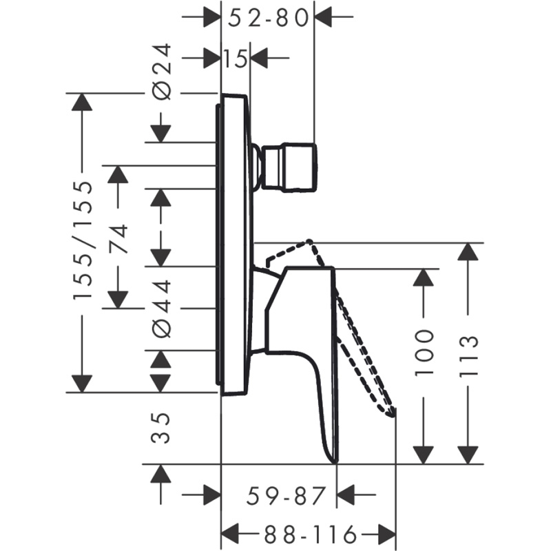 Baterie cada dus, Hansgrohe, Talis E, Negru