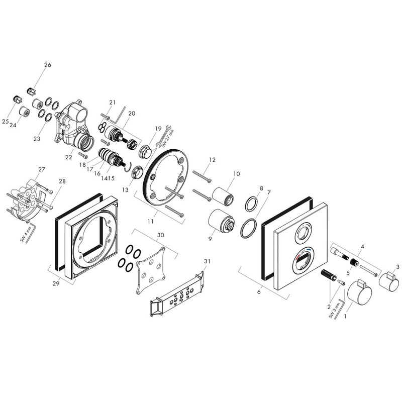 Baterie cada dus cu termostat, Hansgrohe, Ecostat square, Negru mat
