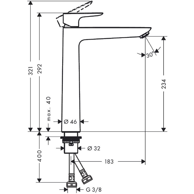 Baterie lavoar fara ventil, Hansgrohe, Talis E 240