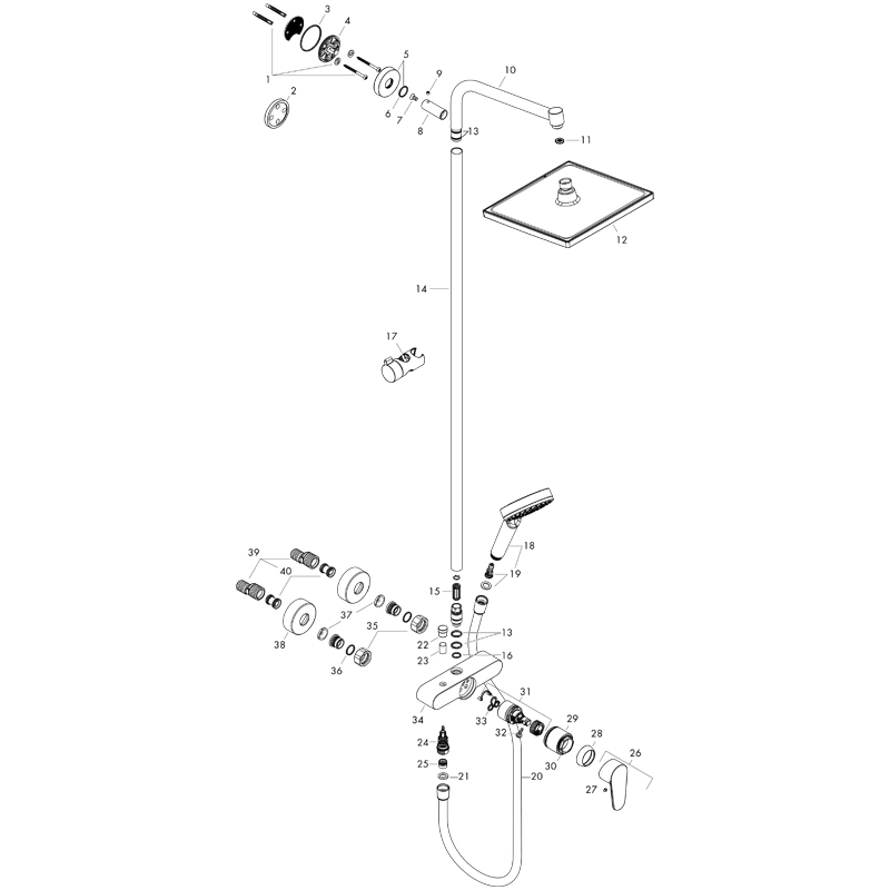 Set de dus Hansgrohe, Crometta E 240, cu palarie, para si baterie de dus, crom