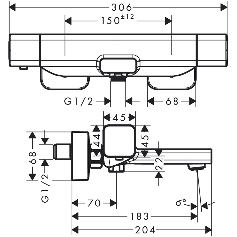 Baterie cada dus Hansgrohe, Ecostat E, termostatata, crom