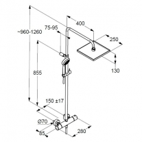Coloana de dus, cu baterie termostatata Kludi, Logo, crom, cap dus patrat