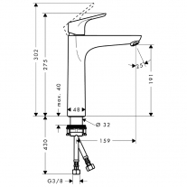 Baterie lavoar fara ventil, Hansgrohe, Focus 190, Crom