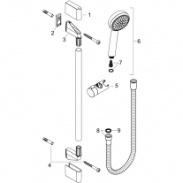 Set de dus cu bara 65 cm Hansgrohe, Crometta 100, para si furtun, crom