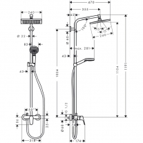 Set de dus Hansgrohe, Crometta E 240, cu palarie, para si baterie de dus, crom