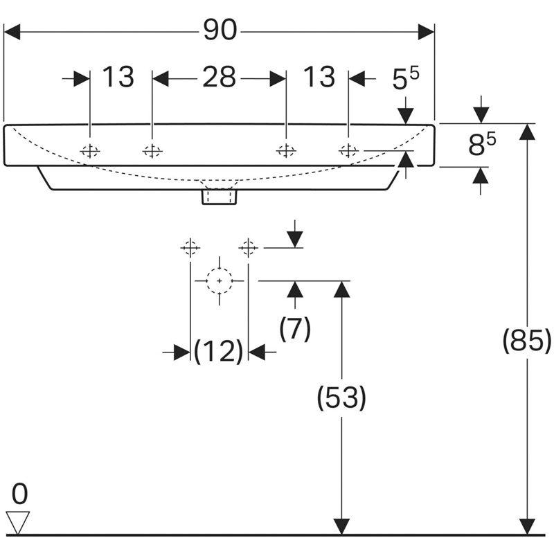 Lavoar Geberit, Smyle Square, 90 cm, alb
