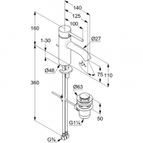 Baterie lavoar, Kludi, Bozz 75, cu ventil, crom