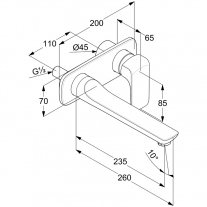 Baterie lavoar, Kludi, Ameo, partea vizibila, crom