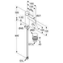 Baterie lavoar, Kludi, Bozz 100, cu ventil, negru mat