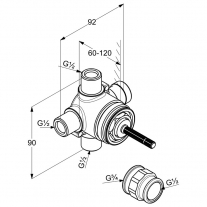 Corp incastrat, Kludi, pentru comutator cu 2 cai