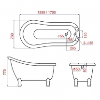 Cada freestanding Florida, Venus 155, ovala, cu instalatie completa, retro, alb
