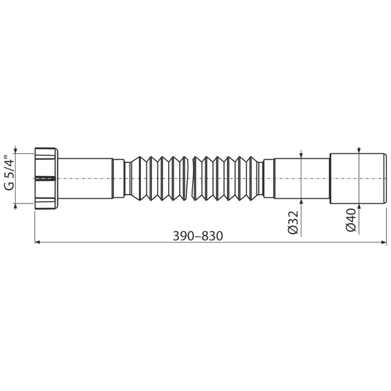 Sifon pentru lavoar, AlcaPlast, flexibil, cu piulita, 5/4"X32/40