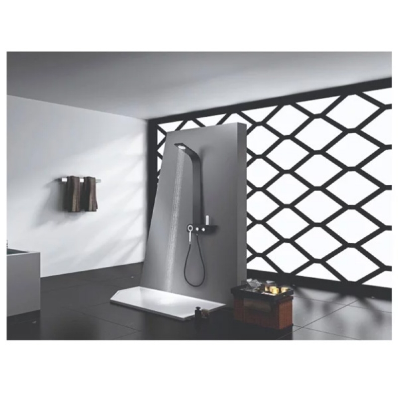 Panel de dus, Nero-Lux, Mediterraneo, cu dus mobil si mixer termostatic, 112 x 13 cm, negru