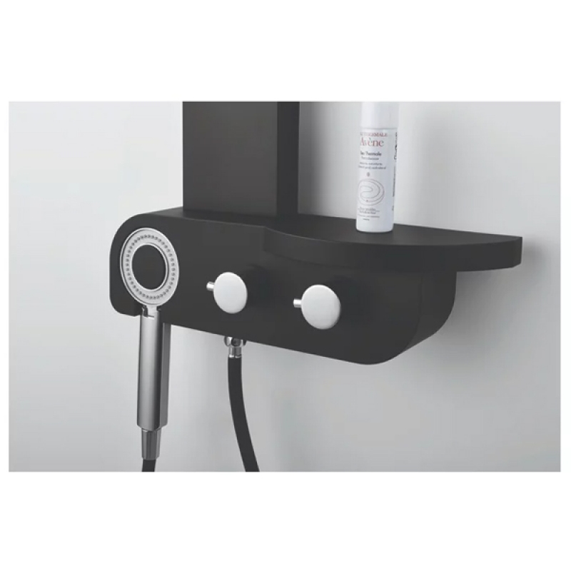 Panel de dus, Nero-Lux, Mediterraneo, cu dus mobil si mixer termostatic, 112 x 13 cm, negru
