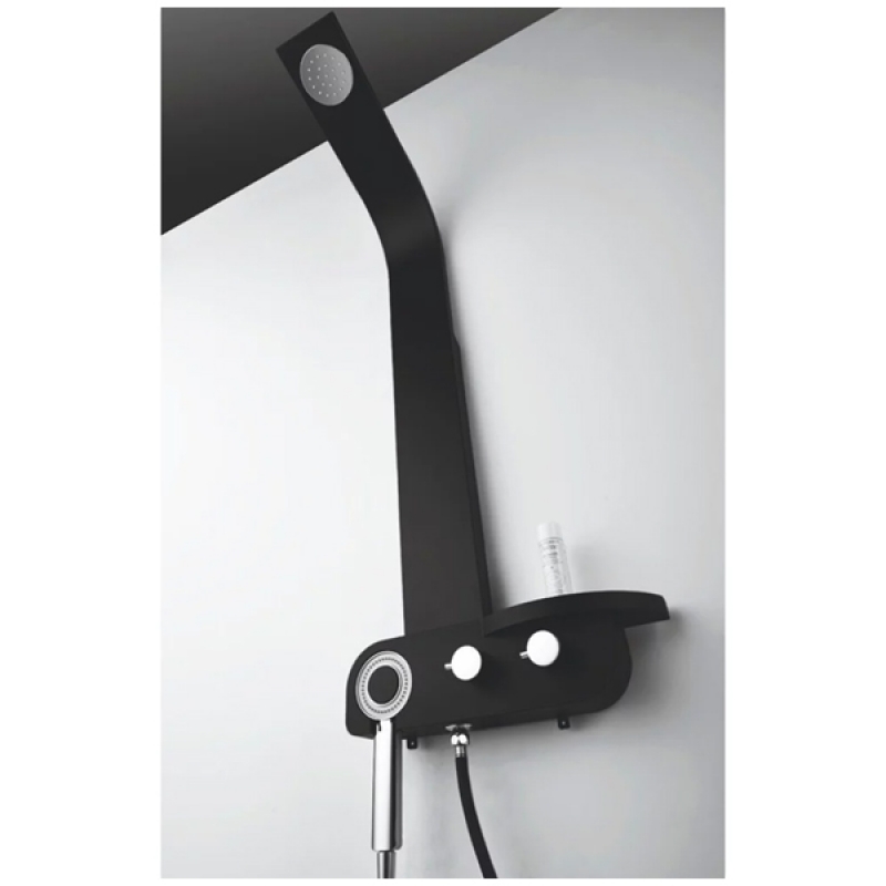 Panel de dus, Nero-Lux, Mediterraneo, cu dus mobil si mixer termostatic, 112 x 13 cm, negru